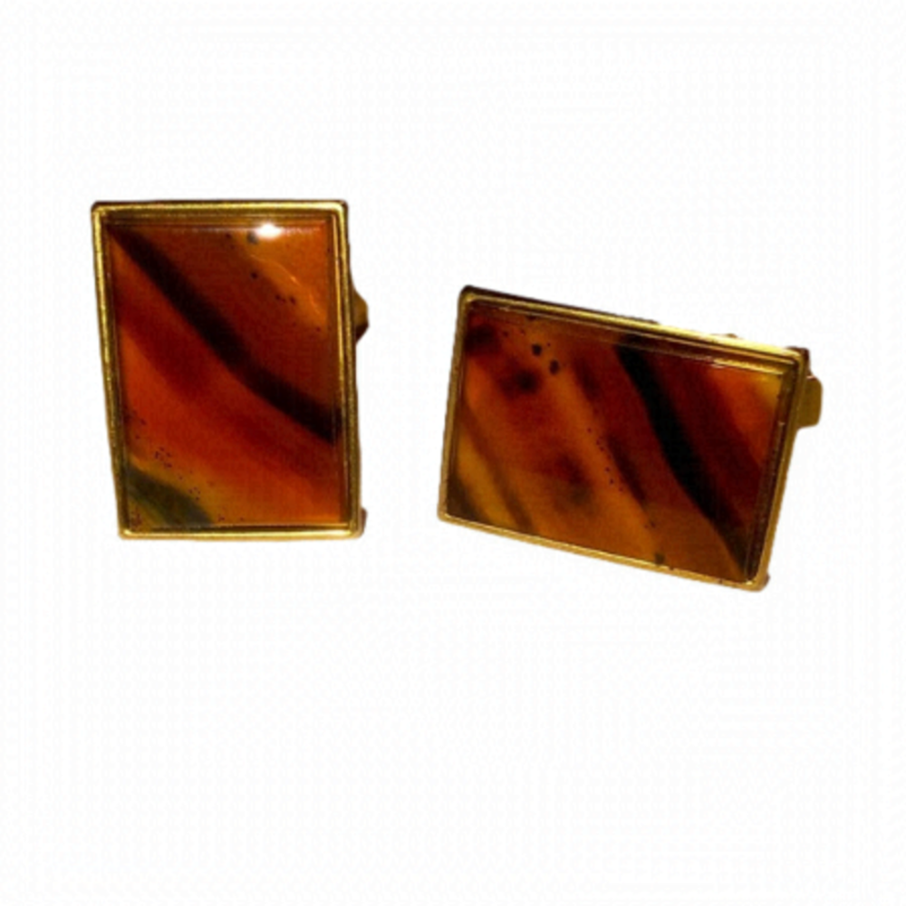 jaguar Agate Stone 12/20 Gold Filled Men’s Cufflinks Vintage